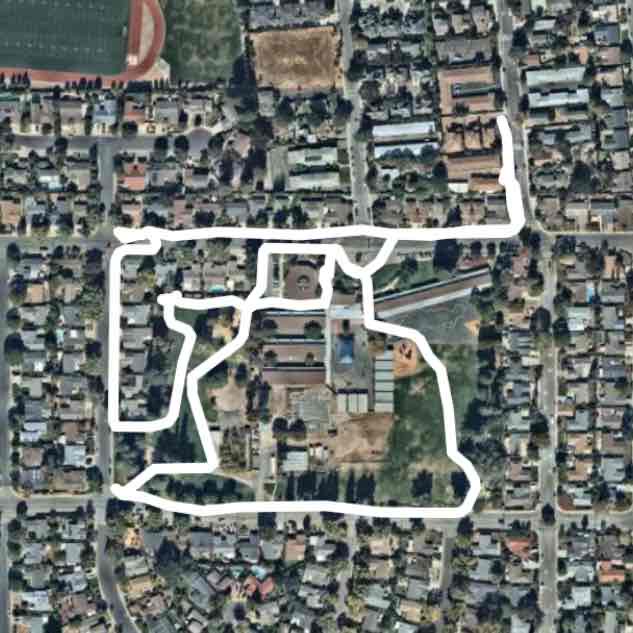 Bubb park walking route map in Sunnyvale