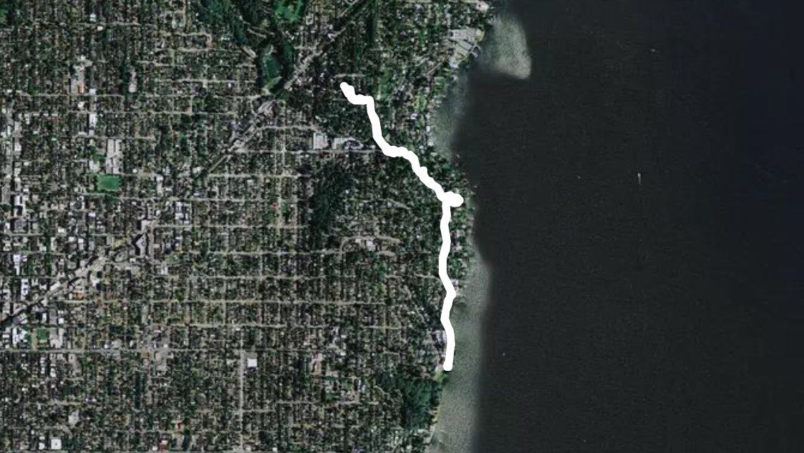 Lake Washington walking route map in Seattle, Washington, USA